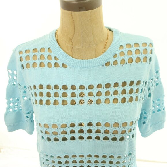 Topshop Tunic Dress Size 0 Open Knit Crew Neck Short Sleeve Light Blue EUC B8 - Picture 5 of 5